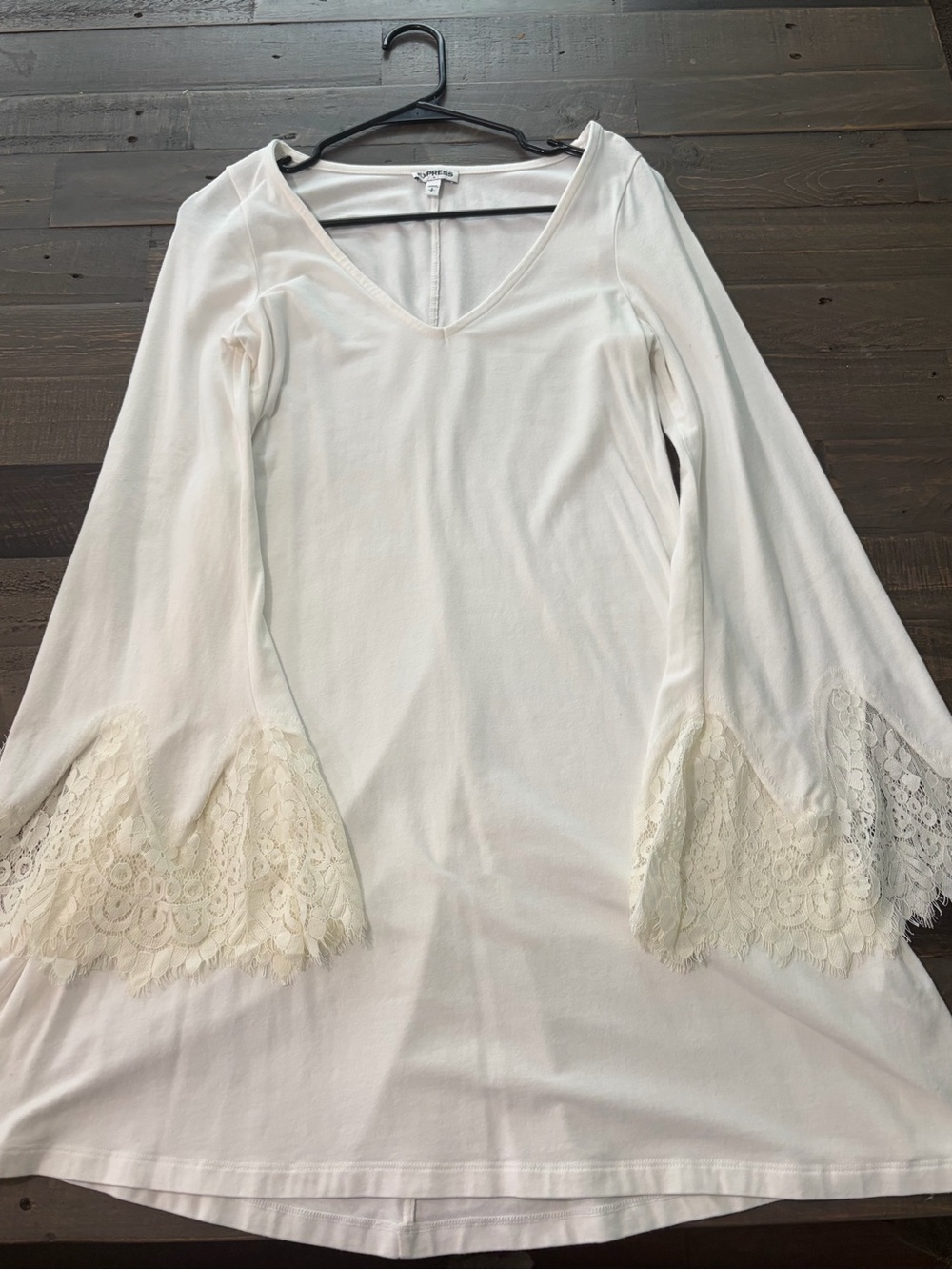 Express White Lace Bell Sleeve Dress Womens Small Boho Romantic Shift Mini